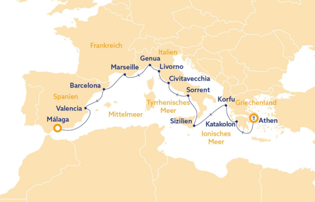 Kreuzfahrt Bali nach Malaga Reiseverlauf