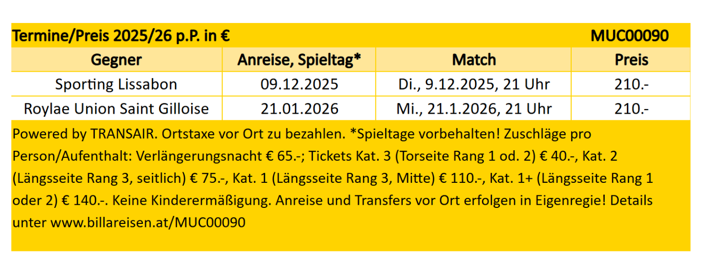 Preisaufschlüsselung für die verschiedenen Reisetermin wie im Text oben genannt