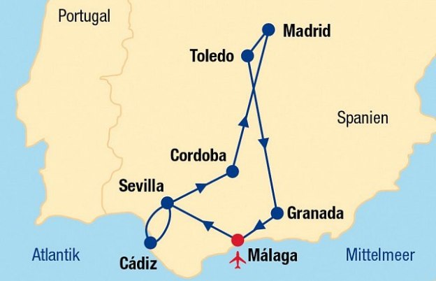 Reiseverlauf der Spanien Rundreise
