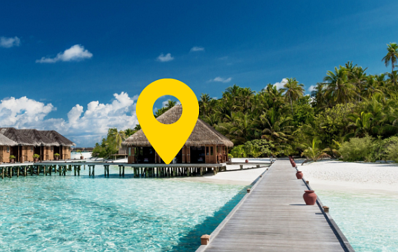Malediven Bungalow mit einem gelben Ping.