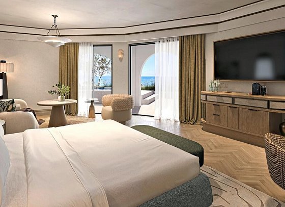 Conrad Corfu - Modellbild Wohnbeispiel King Junior Suite Privatpool Terrasse Meerseite (Zimmercodierung J2R)