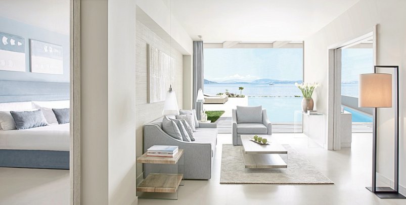 Ikos Dassia - Wohnbeispiel Suite Deluxe 2 Schlafzimmer Privat-Pool Strandseite (Zimmercodierung WDC)