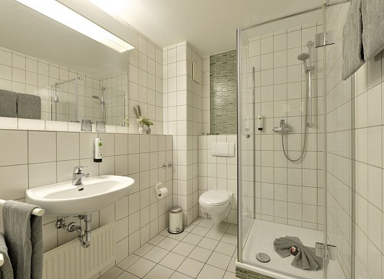 Residenz Oberhausen - Beispiel Bad Doppelzimmer Komfort (Zimmercodierung DF1)