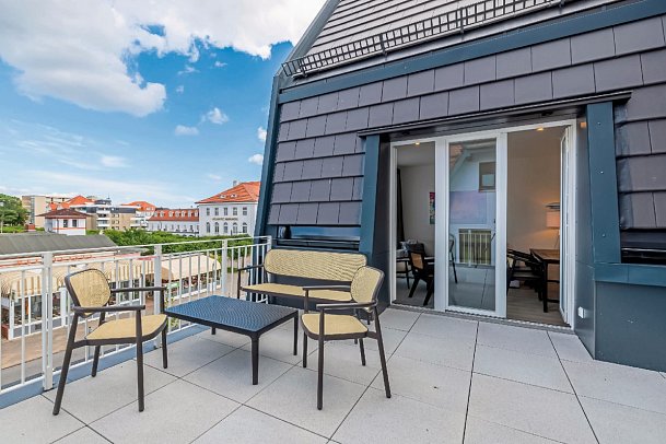 ATLANTIC Grand Hotel Travemünde - Beispiel Balkon Studio Plus ATLANTIC Dependance (Zimmercodierung SB2)