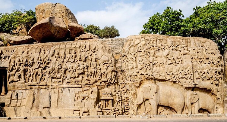 Südindien zum Kennenlernen - Mahabalipuram. Felsrelief Arjuna's Penance