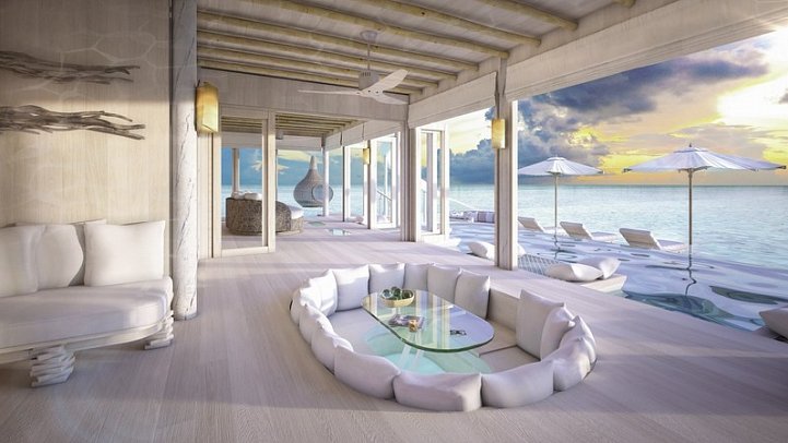 Soneva Jani Resort - Modellbild Water Villa Wohnbereich