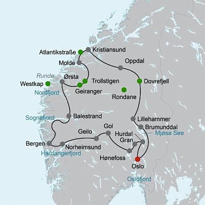 Traumhaftes Fjell-und Fjordnorwegen