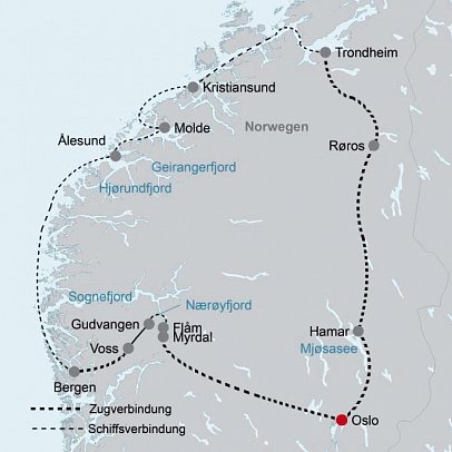 Reisevariante Mit Postschiff und Bahn durch Norwegen