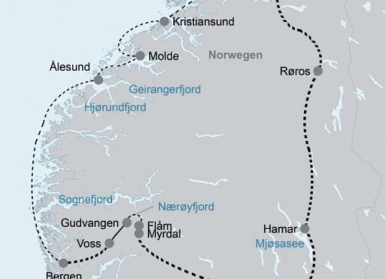 Reisevariante Mit Postschiff und Bahn durch Norwegen