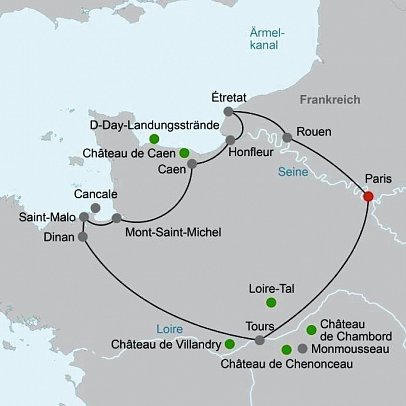 Höhepunkte Nordfrankreichs - Paris, Loire-Tal & Normandie