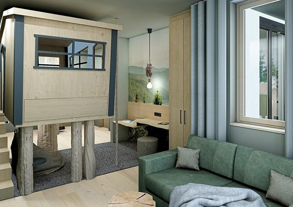 Waldhotel am Notschreipass - Modellbild Wohnbeispiel Family Suite Baumhaus (Zimmercodierung WB1)
