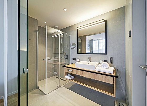 Hotel FederWERK - Beispiel Bad Doppelzimmer Superior (Zimmercodierung DS1)