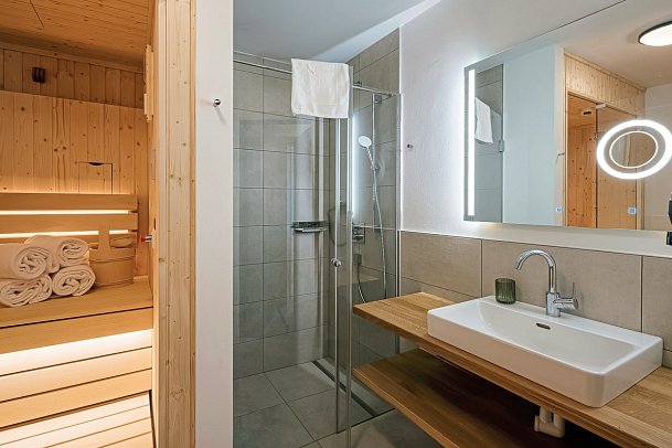 Der Kehlbachwirt by Monteviva - Beispiel Bad Appartement 2 Schlafzimmer (Zimmercodierung OB1)