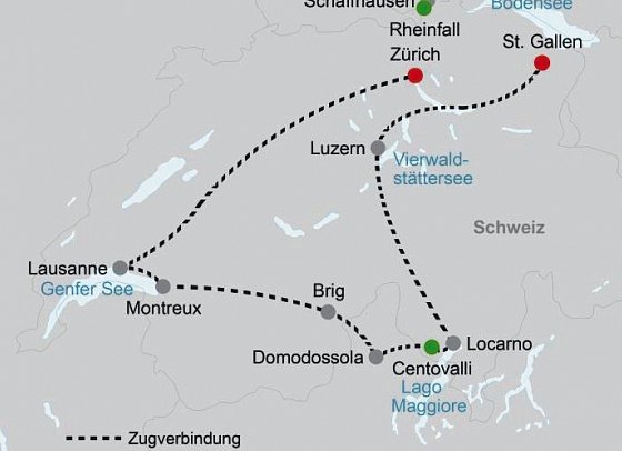 Große Bahnrundreise zwischen Alpen und Dolce Vita