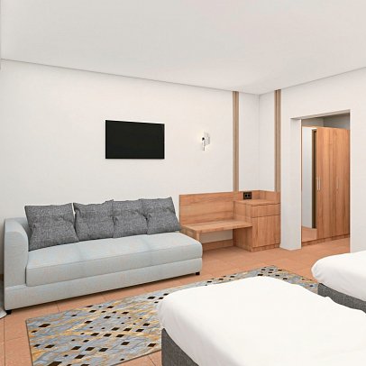 Glarus Beach - Wohnbeispiel Doppelzimmer seitl. Meerblick (Zimmercodierung DBN)