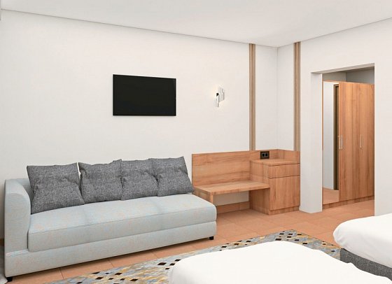 Glarus Beach - Wohnbeispiel Doppelzimmer seitl. Meerblick (Zimmercodierung DBN)