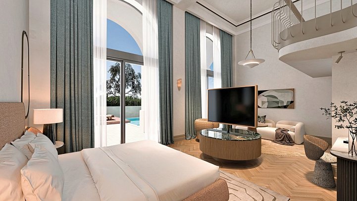 Conrad Corfu - Modellzeichnung Wohnbeispiel Wellness Loft Suite Privatpool seitl. Meerblick (Zimmercodierung W2R)