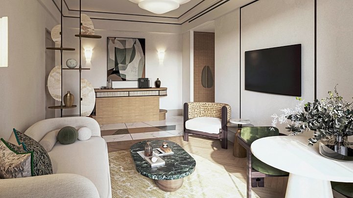 Conrad Corfu - Modellzeichnung Wohnbeispiel 1 Schlafzimmer Villa Privatpool Meerseite (Zimmercodierung V1R)