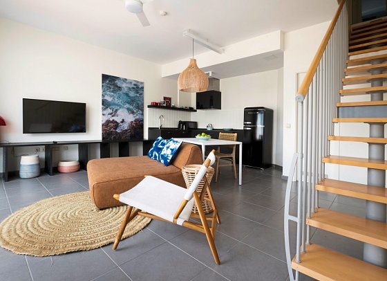 Buendia Corralejo Nohotel - Wohnbeispiel App. 2 Schlafzimmer mit Terrasse (Zimmercodierung OB2)