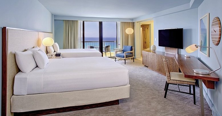 Hyatt Regency Waikiki Beach Resort & Spa - Wohnbeispiel Ocean Front 2 Queenbeds (Zimmercodierungen U4O & U5O)