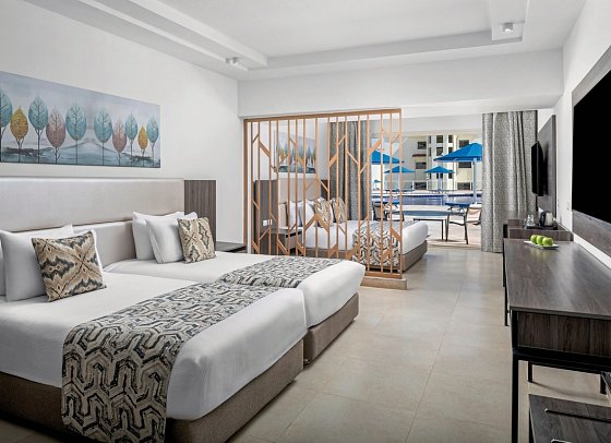Albatros Makadi Resort - Wohnbeispiel Familienzimmer Poolblick (Zimmercodierungen F1P & FDP)