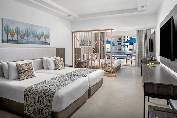 Albatros Makadi Resort - Wohnbeispiel Familienzimmer Poolblick (Zimmercodierungen F1P & FDP)