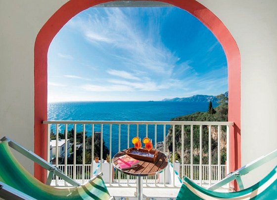 Villa Bellavista - Beispiel Balkon Doppelzimmer Meerblick (Zimmercodierungen D1M & DPM)