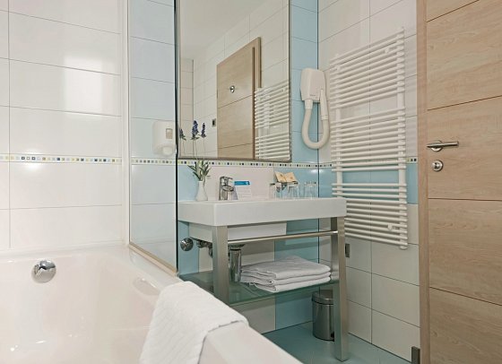 Resort Belvedere Apartments - Beispiel Bad Appartement 1 Schlafzimmer 32 qm (Zimmercodierung AB1)