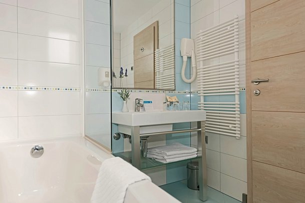 Resort Belvedere Apartments - Beispiel Bad Appartement 1 Schlafzimmer 32 qm (Zimmercodierung AB1)