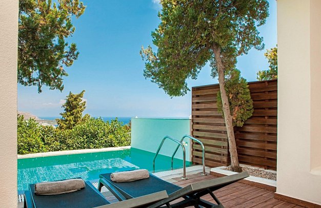 Esperos Village Blue - Wohnbeispiel Doppelzimmer Summer mit Meerblick und Privatpool (Zimmercodierung D4M)
