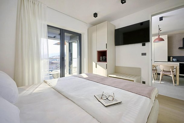 Aminess Younique Vollo Hotel Residences - Wohnbeispiel Appartement 1 Schlafzimmer Meerblick (Zimmercodierung AB2)