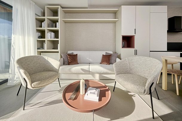 Aminess Younique Vollo Hotel Residences - Wohnbeispiel Appartement 1 Schlafzimmer Meerblick (Zimmercodierung AB2)