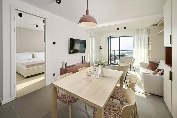 Aminess Younique Vollo Hotel Residences - Wohnbeispiel Appartement 1 Schlafzimmer Meerblick (Zimmercodierung AB2)