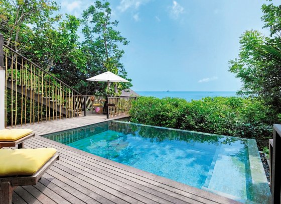 Six Senses Samui - Terrassenbeispiel Ocean View Pool Villa (Zimmercodierung VBM)