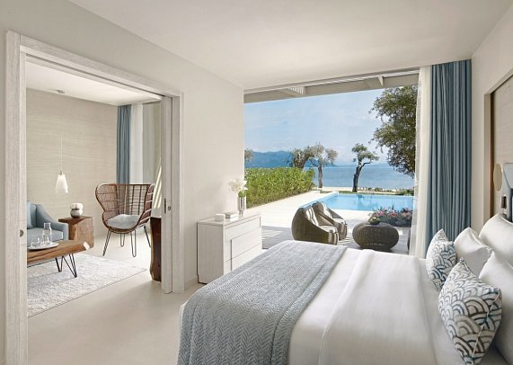 Ikos Dassia - Wohnbeispiel Suite Deluxe 1 Schlafzimmer Privat-Pool Strandseite (Zimmercodierung JDM)