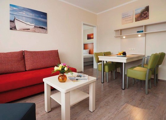 Kurhotel zu Heringsdorf - Wohnbeispiel App. 2 Räume Premium Balkon Obergeschoß 40 qm (Zimmercodierung AB4)