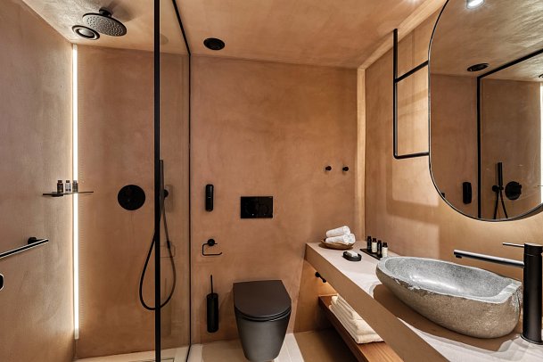 Domes of Corfu, Autograph Collection - Badbeispiel Juniorsuite Patio (Zimmercodierung JB1)