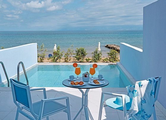 Ibiscus Hotel Corfu - Wohnbsp. Doppelzimmer Meerblick beheizbarer Privat-Pool (Zimmercodierung D1R)