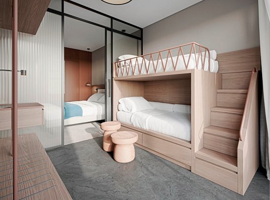 Valmar Corfu by Louis Hotels - Modellzeichnung Wohnbeispiel Familienzimmer Landblick (Zimmercodierung FBL)