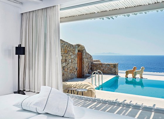 Royal Myconian Resort - Wohnbeispiel Doppelzimmer Premium Meerblick Outdoor Jacuzzi (Zimmercodierung DM1)