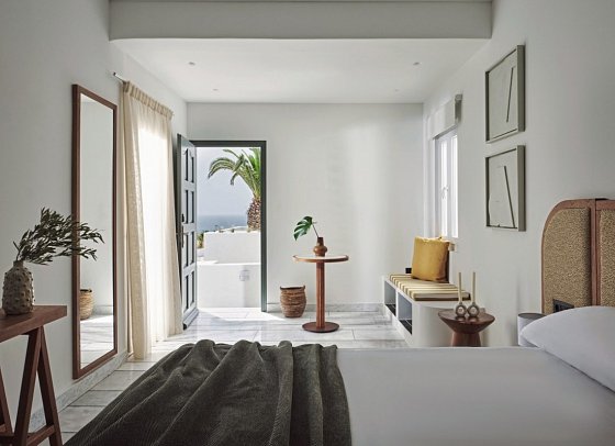 NUMO Mykonos Boutique Resort - Wohnbeispiel Suite Evergreen 1 Schlafzimmer mit Meerblick (Zimmercodierung W1M)