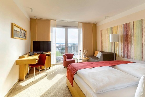 A-ROSA Travemünde - Wohnbeispiel Doppelzimmer Superior seitl. Meerblick (Zimmercodierung DSN)