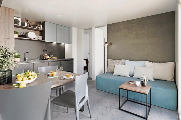 Aminess Sirena Campsite - Modellbild Wohnbeispiel Mobilheim Holiday Home Sirena Premium Village (Zimmercodierung CM1)