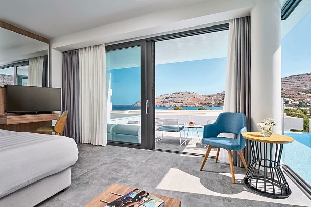 Lindos Grand Resort & Spa - Wohnbeispiel Doppelzimmer Deluxe Meerblick Privatpool (Zimmercodierung DD2)