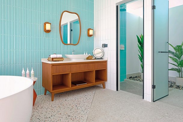 dusitD2 Feydhoo Maldives - Beispiel Bad Overwater Pool Villa (Zimmercodierungen VX2 & VV4)