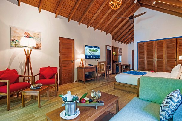 Reethi Faru Resort - Wohnbeispiel Deluxe Beach Suite (Zimmercodierungen WB2 & WB7)
