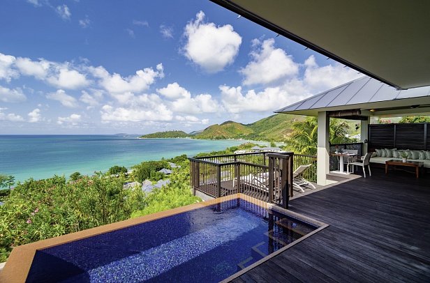 Raffles Seychelles - Wohnbeispiel Panoramic Pool Villa Twin (Zimmercodierungen VB2, VH2, VD8, VB7 & VO8)