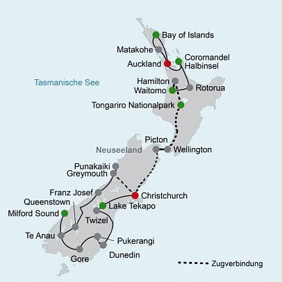 Rundreise Erlebnis Neuseeland auf Schiene und Straße