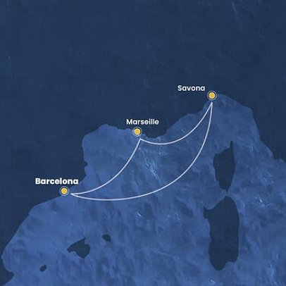 Schnupperkreuzfahrt ab/bis Barcelona mit Costa Fascinosa - Routenkarte