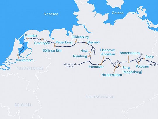 Europas Wasserwege mit VIVA Ruby - Routenkarte